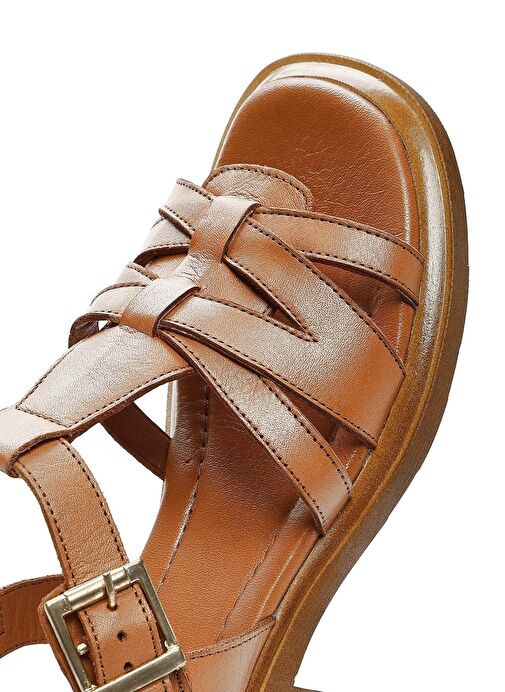 Kadın Taba Bilekten Tokalı Deri Sandalet 25SFD362518 - Görsel 9