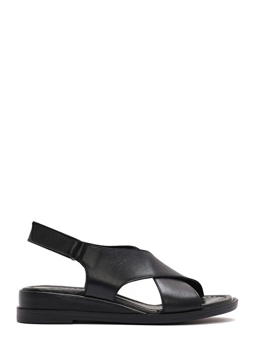 Kadın Siyah Bantlı Deri Sandalet 25SFD362618 - Görsel 2