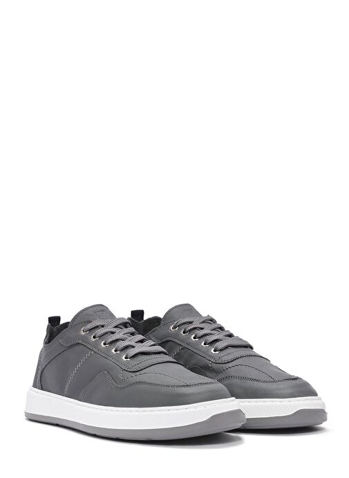 Erkek Gri Bağcıklı Deri Sneaker 25SFD707218 - Görsel 4
