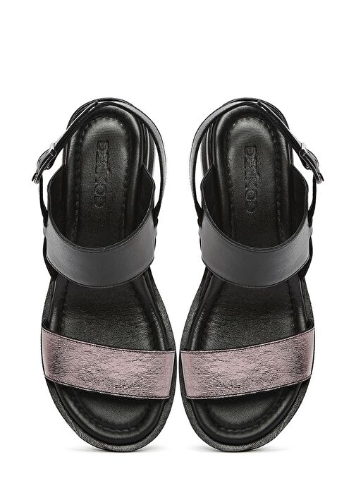 Kadın Siyah Bilekten Tokalı Deri Sandalet 25SFD362714 - Görsel 8