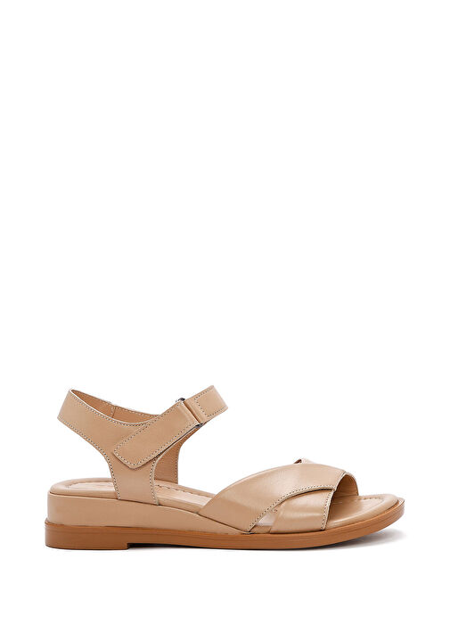 Kadın Bej Bantlı Deri Sandalet 25SFD362818 - Görsel 2