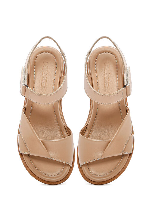 Kadın Bej Bantlı Deri Sandalet 25SFD362818 - Görsel 8