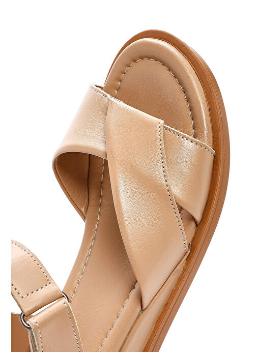 Kadın Bej Bantlı Deri Sandalet 25SFD362818 - Görsel 9