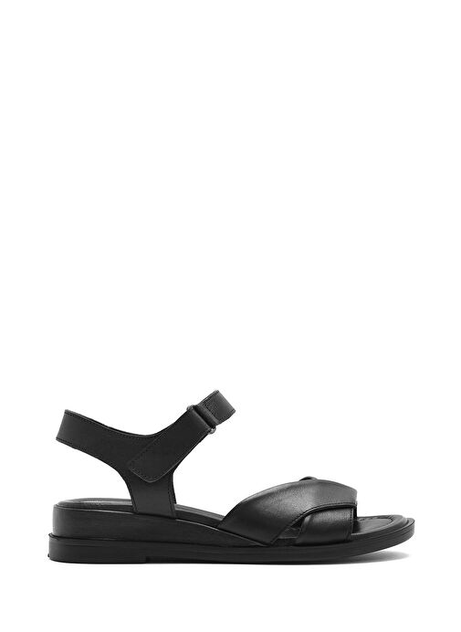 Kadın Siyah Bantlı Deri Sandalet 25SFD362818 - Görsel 2