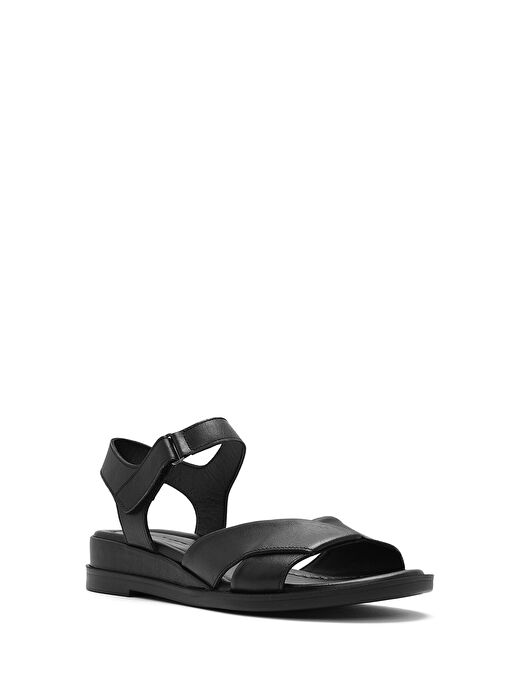 Kadın Siyah Bantlı Deri Sandalet 25SFD362818 - Görsel 7