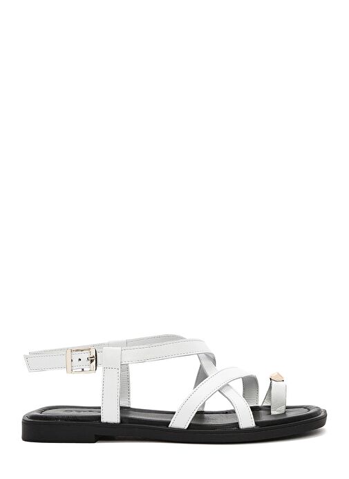 Kadın Beyaz Bilekten Tokalı Deri Sandalet 25SFD362918 - Görsel 2