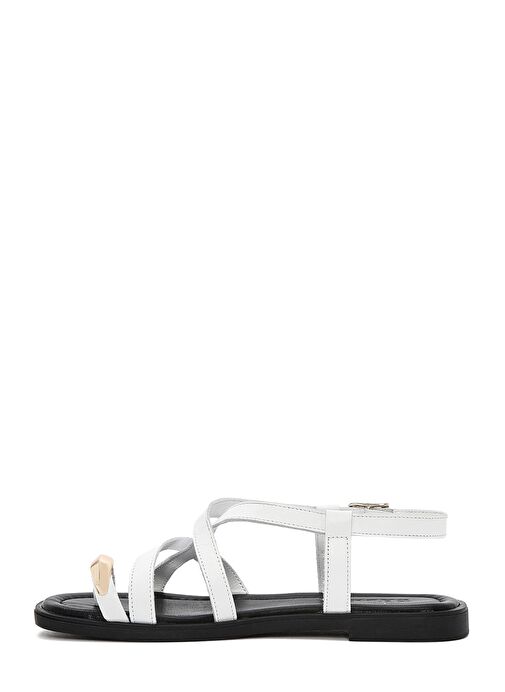 Kadın Beyaz Bilekten Tokalı Deri Sandalet 25SFD362918 - Görsel 3