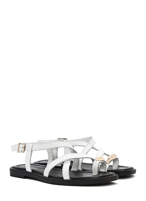 Kadın Beyaz Bilekten Tokalı Deri Sandalet 25SFD362918 - Görsel 4