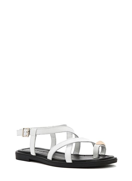 Kadın Beyaz Bilekten Tokalı Deri Sandalet 25SFD362918 - Görsel 7