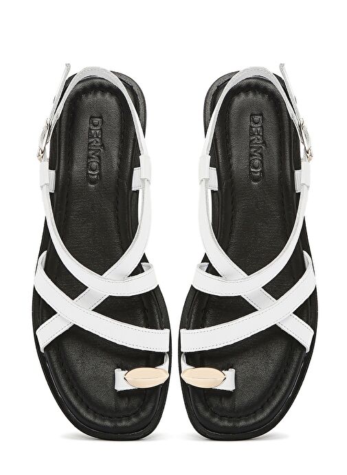 Kadın Beyaz Bilekten Tokalı Deri Sandalet 25SFD362918 - Görsel 8