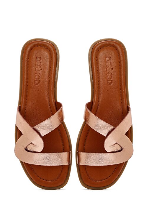 Kadın Altın Metalik Deri Terlik 25SFD361532 - Görsel 8