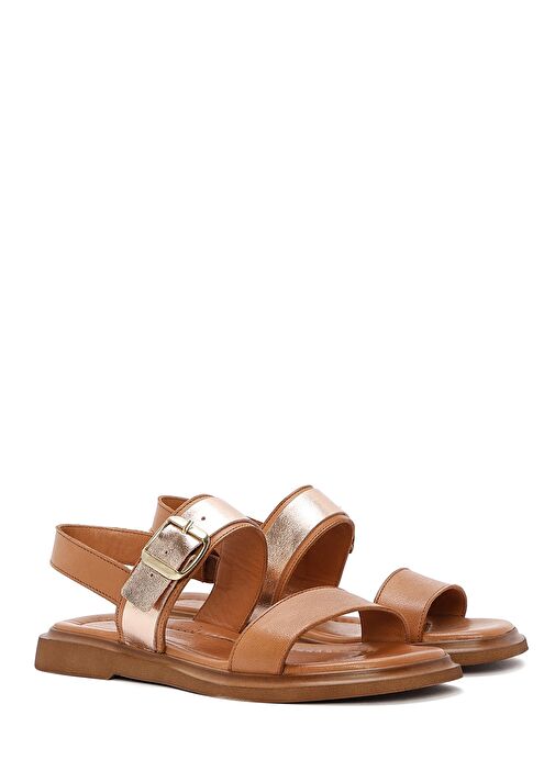 Kadın Taba Tokalı Deri Sandalet 25SFD363014 - Görsel 4