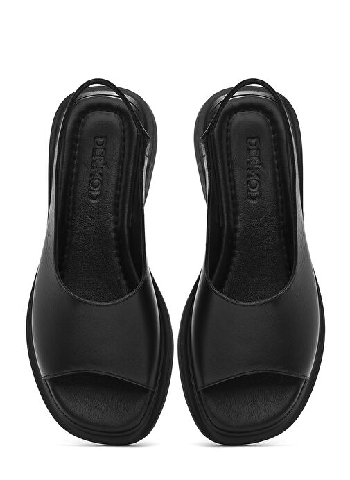 Kadın Siyah Deri Sandalet 25SFD363218 - Görsel 8