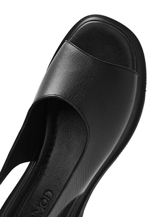 Kadın Siyah Deri Sandalet 25SFD363218 - Görsel 9