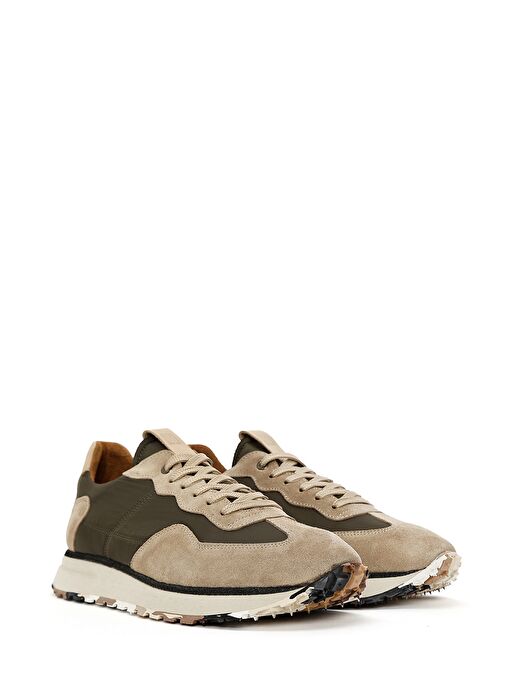 Erkek Vizon Bağcıklı Deri Sneaker 25SFD707714 - Görsel 4