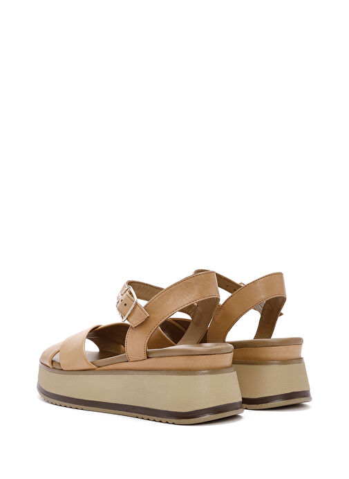 Kadın Taba Bilekten Bantlı Kalın Tabanlı Deri Sandalet 25SFD550118 - Görsel 6