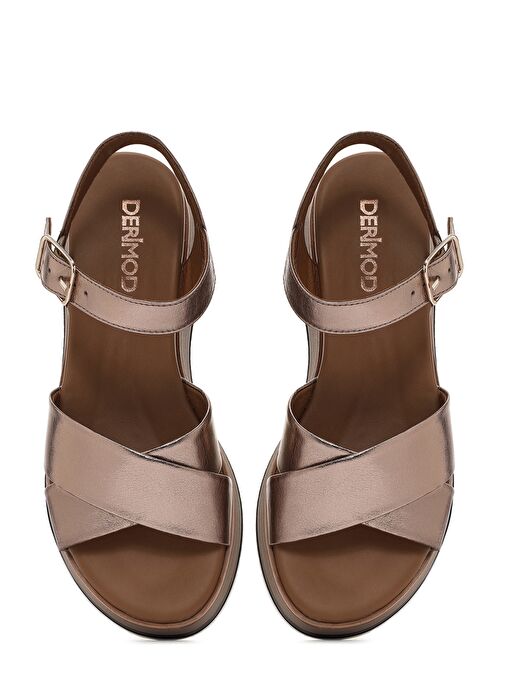 Kadın Gri Bilekten Bağlamalı Kalın Tabanlı Metalik Deri Sandalet 25SFD550132 - Görsel 8