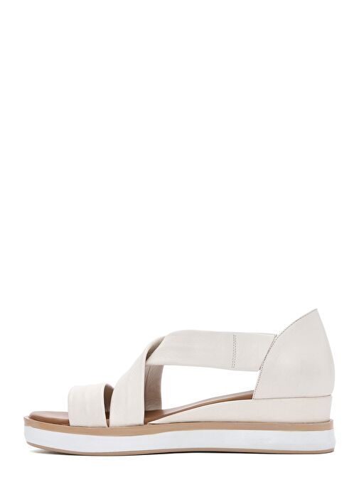 Kadın Krem Kalın Tabanlı Deri Sandalet 25SFD550218 - Görsel 3