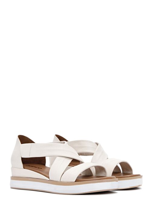 Kadın Krem Kalın Tabanlı Deri Sandalet 25SFD550218 - Görsel 4