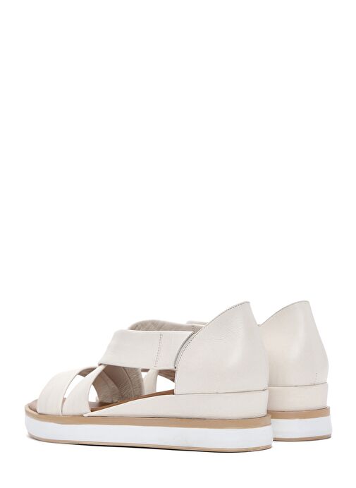 Kadın Krem Kalın Tabanlı Deri Sandalet 25SFD550218 - Görsel 6