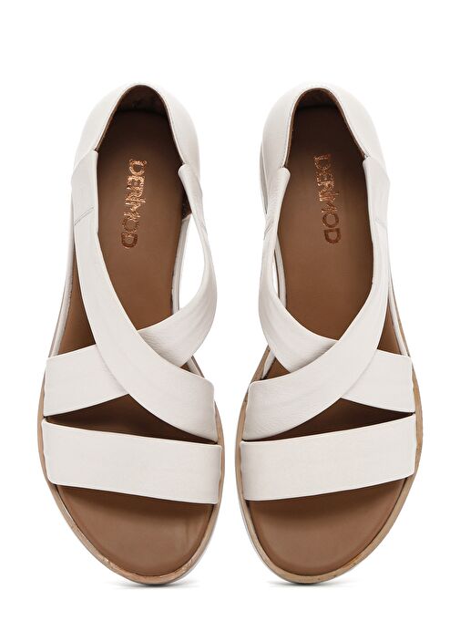 Kadın Krem Kalın Tabanlı Deri Sandalet 25SFD550218 - Görsel 8
