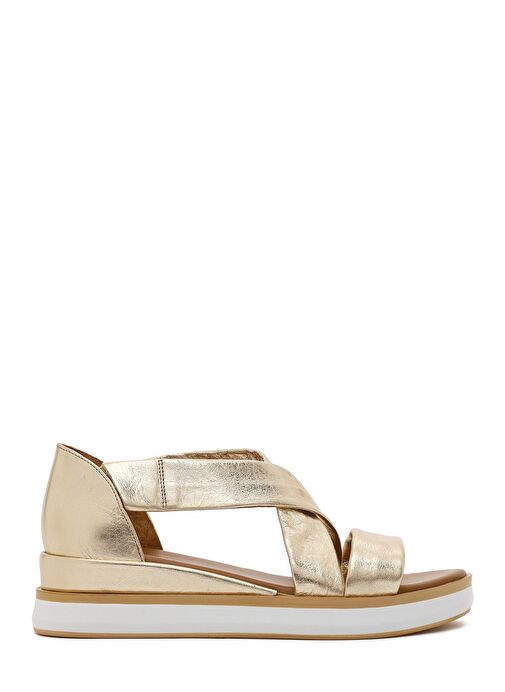 Kadın Altın Kalın Tabanlı Deri Sandalet 25SFD550232 - Görsel 2