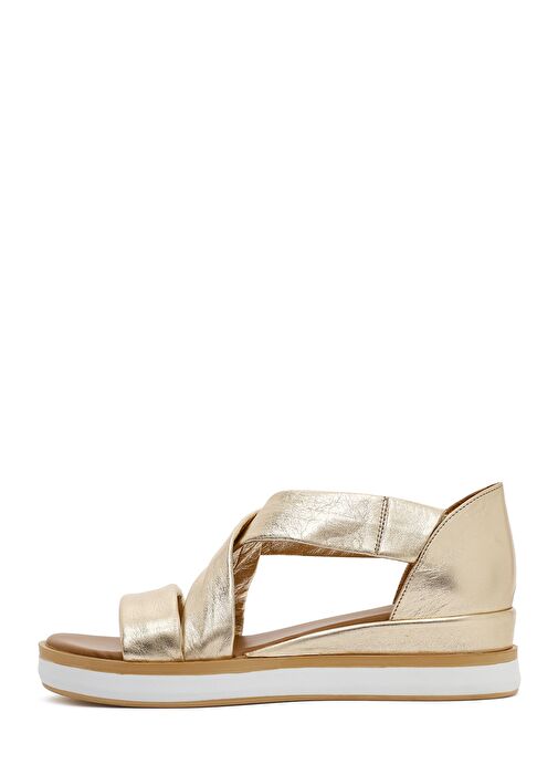 Kadın Altın Kalın Tabanlı Deri Sandalet 25SFD550232 - Görsel 3