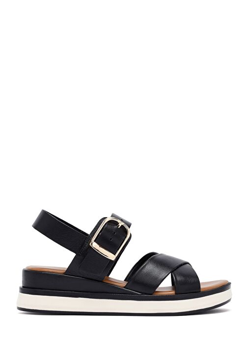 Kadın Siyah Bilekten Tokalı Kalın Tabanlı Deri Sandalet 25SFD550418 - Görsel 2
