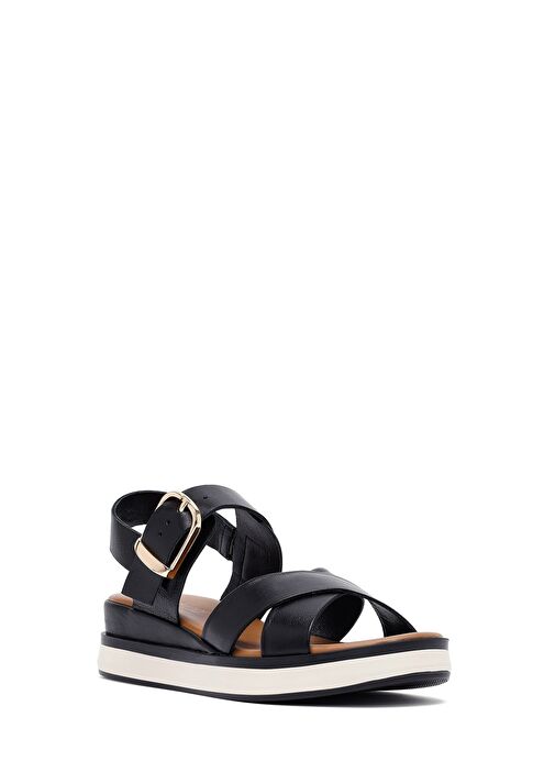 Kadın Siyah Bilekten Tokalı Kalın Tabanlı Deri Sandalet 25SFD550418 - Görsel 7