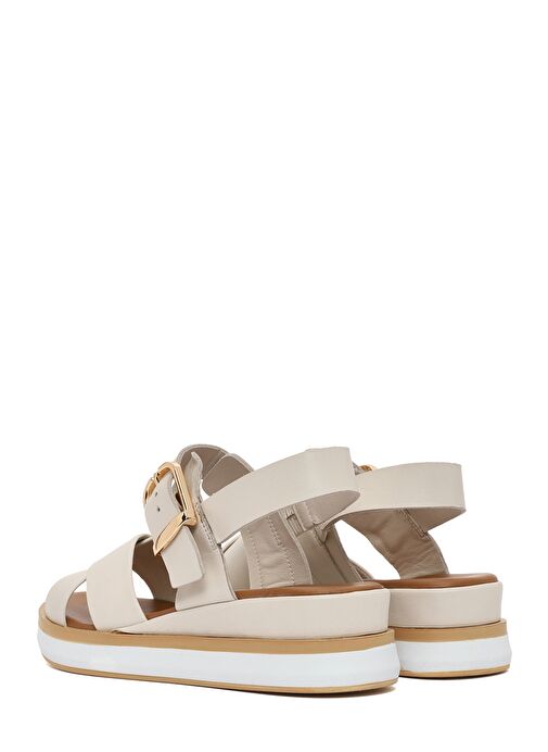 Kadın Krem Bilekten Tokalı Kalın Tabanlı Deri Sandalet 25SFD550418 - Görsel 6