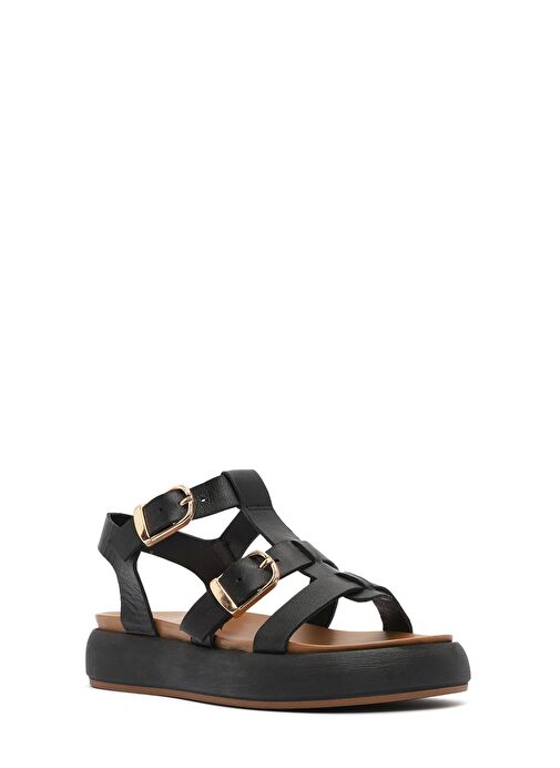 Kadın Siyah Tokalı Kalın Tabanlı Deri Sandalet 25SFD550318 - Görsel 7