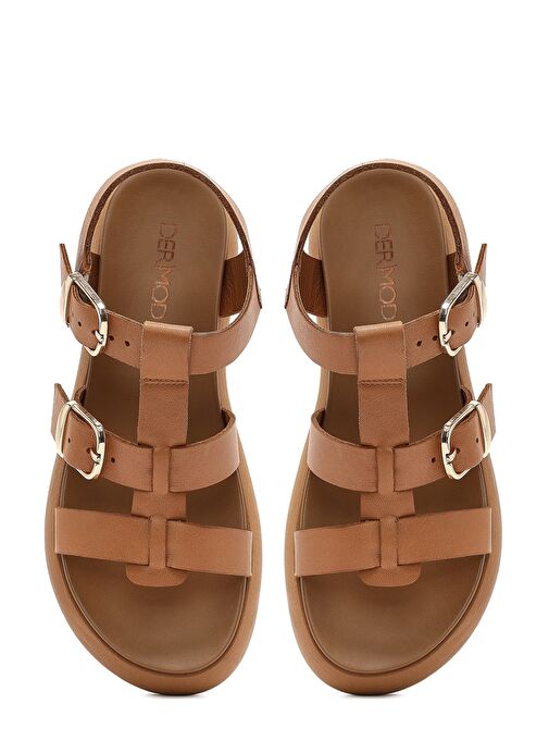 Kadın Taba Tokalı Kalın Tabanlı Deri Sandalet 25SFD550318 - Görsel 8