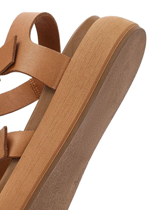 Kadın Taba Tokalı Kalın Tabanlı Deri Sandalet 25SFD550318 - Görsel 9