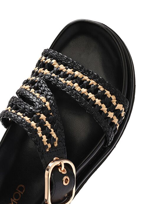 Derimod Derimod Kadın Siyah Bantlı Hasır Deri Sandalet 25SFD5507M7 Sandalet & Terlik | Boyner Siyah - 9. görsel