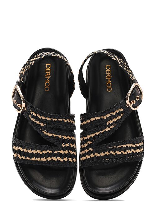 Derimod Derimod Kadın Siyah Bantlı Hasır Deri Sandalet 25SFD5507M7 Sandalet & Terlik | Boyner Siyah - 8. görsel
