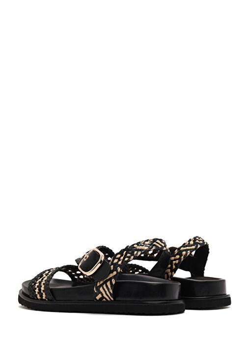 Derimod Derimod Kadın Siyah Bantlı Hasır Deri Sandalet 25SFD5507M7 Sandalet & Terlik | Boyner Siyah - 6. görsel