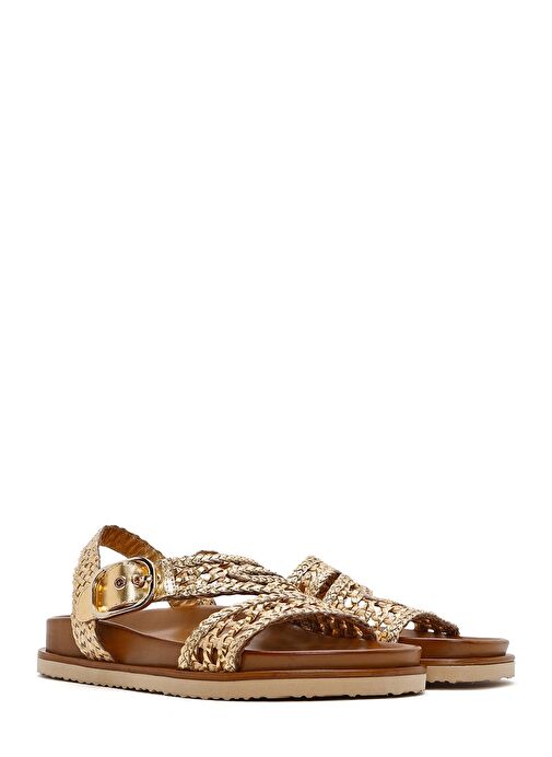 Derimod Derimod Kadın Altın Bantlı Hasır Deri Sandalet 25SFD5507M7 Sandalet & Terlik | Boyner Altın - 4. görsel
