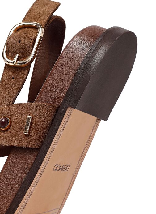 Kadın Vizon Taşlı Süet Deri Sandalet 25SFD550810 - Görsel 9