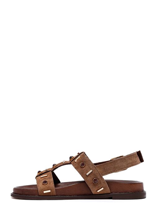 Kadın Vizon Taşlı Süet Deri Sandalet 25SFD550810 - Görsel 3