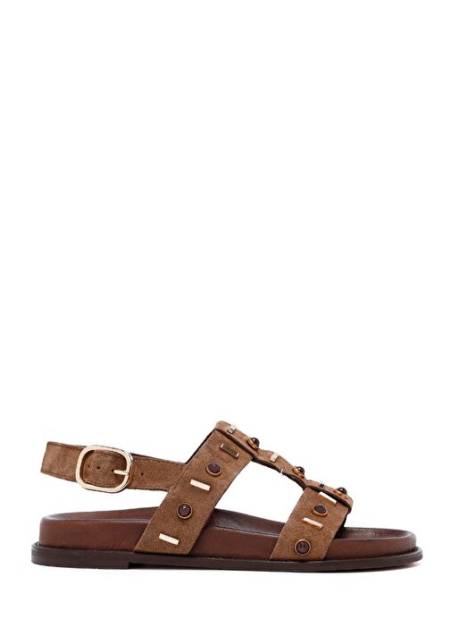 Kadın Vizon Taşlı Süet Deri Sandalet 25SFD550810 - Görsel 2