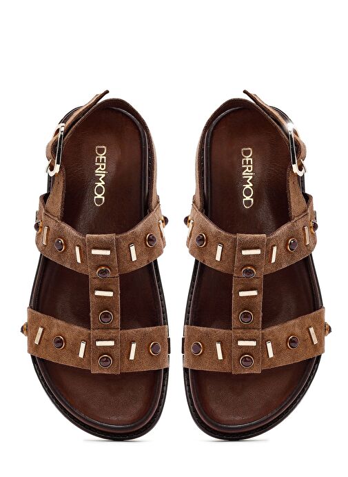 Kadın Vizon Taşlı Süet Deri Sandalet 25SFD550810 - Görsel 8