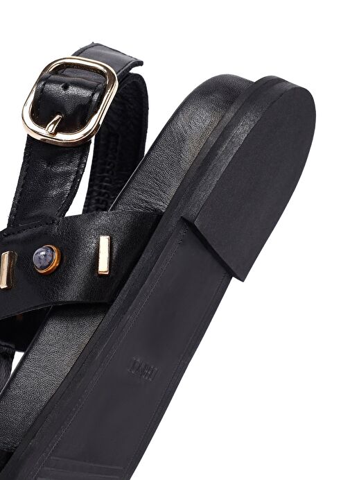 Kadın Siyah Taşlı Deri Sandalet 25SFD550818 - Görsel 9