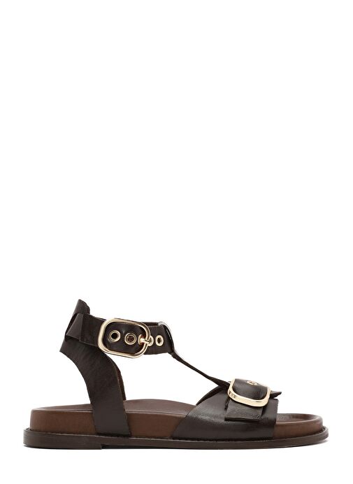 Kadın Kahverengi Bilekten Bantlı Deri Sandalet 25SFD550918 - Görsel 2