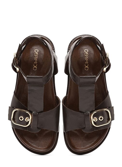 Kadın Kahverengi Bilekten Bantlı Deri Sandalet 25SFD550918 - Görsel 8