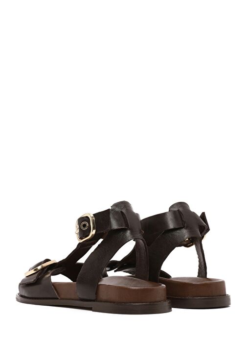 Kadın Kahverengi Bilekten Bantlı Deri Sandalet 25SFD550918 - Görsel 6