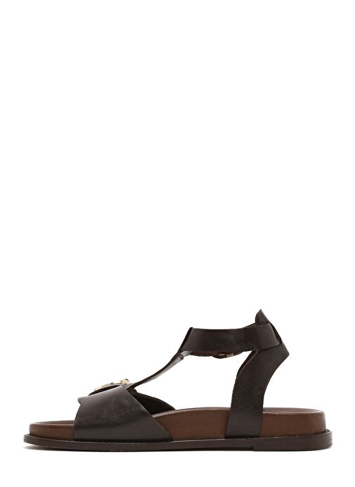 Kadın Kahverengi Bilekten Bantlı Deri Sandalet 25SFD550918 - Görsel 3