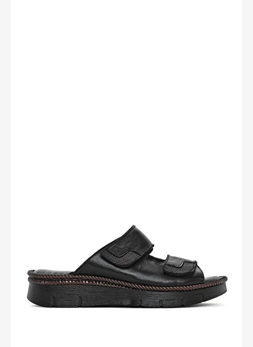 Derimod Derimod Kadın Siyah Çift Bantlı Deri Comfort Terlik 25SFD320918 Boyner'de! Siyah - 2. görsel