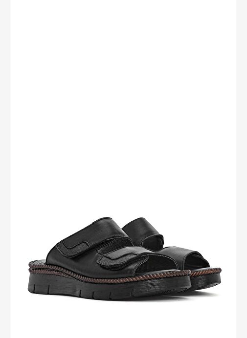 Derimod Derimod Kadın Siyah Çift Bantlı Deri Comfort Terlik 25SFD320918 Boyner'de! Siyah - 4. görsel