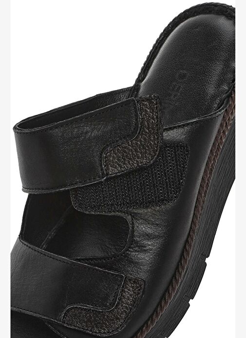 Derimod Derimod Kadın Siyah Çift Bantlı Deri Comfort Terlik 25SFD320918 Boyner'de! Siyah - 9. görsel