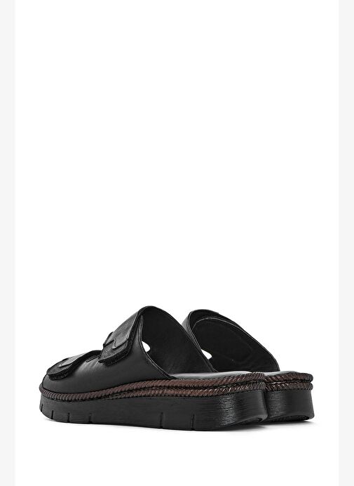 Derimod Derimod Kadın Siyah Çift Bantlı Deri Comfort Terlik 25SFD320918 Boyner'de! Siyah - 6. görsel